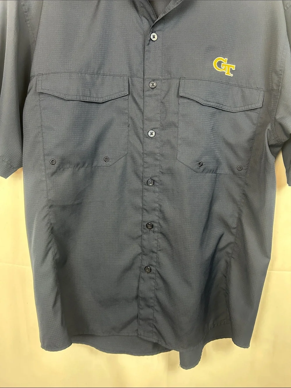 Antigua Navy Short-Sleeve Button-Down Shirt with Yellow GT Logo